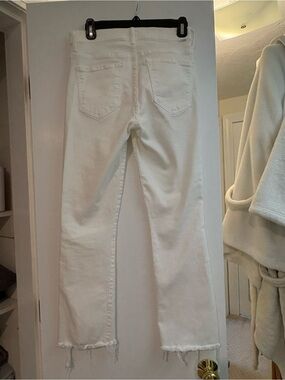 MOTHER White Wide-Leg Jeans with Raw Frayed Hem